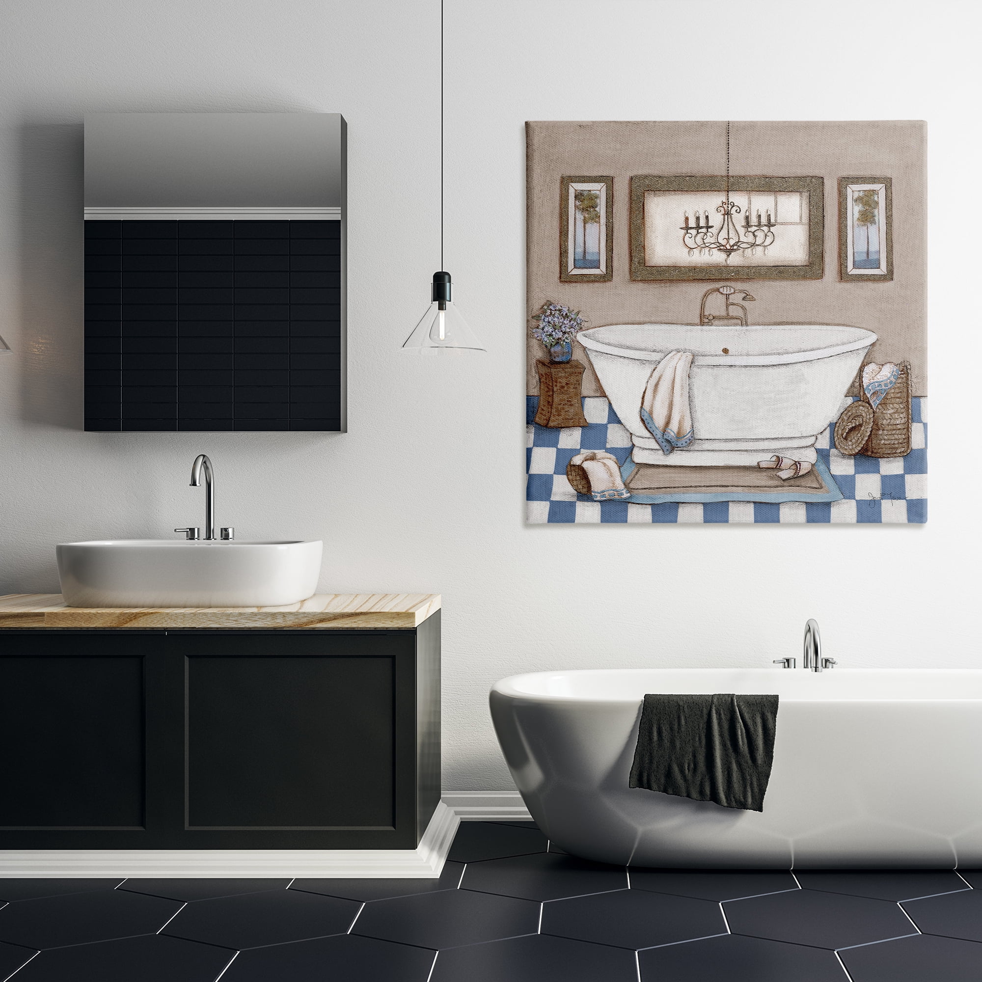 Stupell Industries Checkered Bathroom & Chandelier Canvas Wall Art, design by Janet Tava