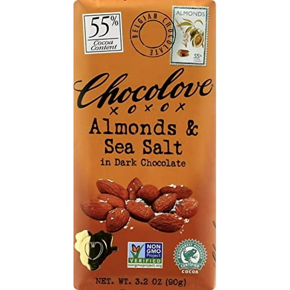 Chocolove Almonds Seasalt in Dark Chocolate, 3.2-ounces (Pack of 6)