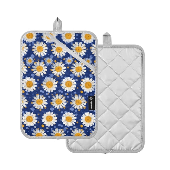 Yayeee Pot Holders Kitchen Heat Resistant with Pockets 7"x9.8" Cotton Oven Cooking Hot Pads, Elegant Daisy Pattern