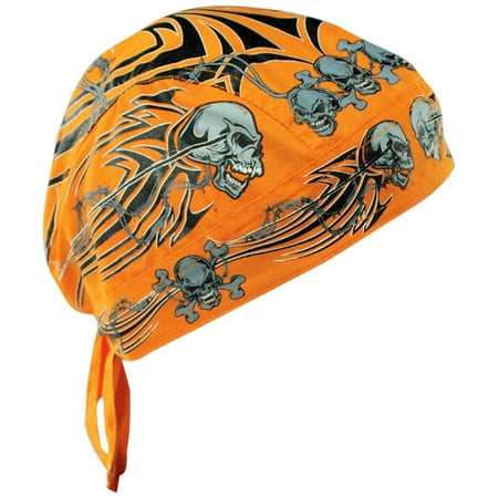 Zan Headgear Flydanna Headwrap Orange Tribal Skull