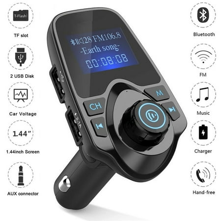 Car Radio Bluetooth Adapter FM Transmitter,Eincar Car MP3 Player FM Transmitter Bluetooth Handsfree Car Kit Wireless Radio Audio Adapter with Dual USB 5V 2.1A USB Charger, 1.44 Inch LCD Display, 3.5mm Audio Port, TF Card Slot, ()