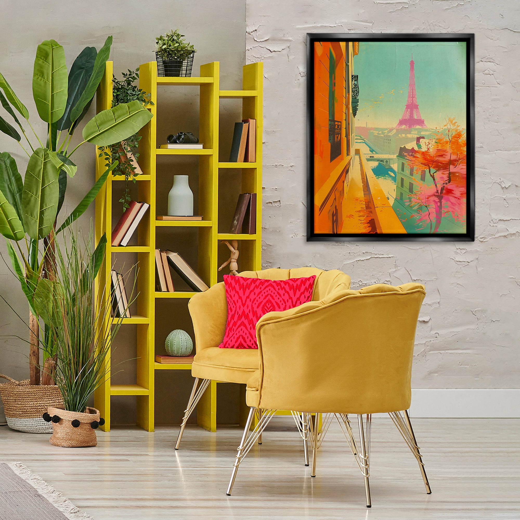 Stupell Industries Modern Eiffel Tower Town & City Painting Black Floater Framed Art Print Wall Art, 25 x 31