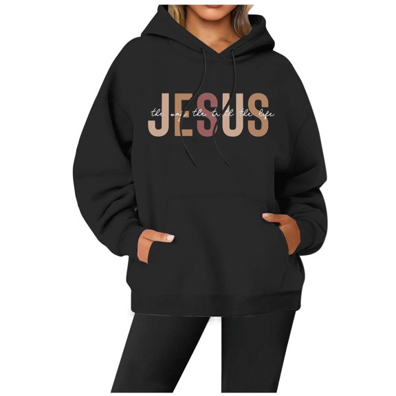SIYUDAN Women's Sweatshirts Hoodies Jesus Loves You Sweatshirt Letter Print Christian Sweatshirt Oversized Womens Pullover Fall Jackets Preppy Clothes