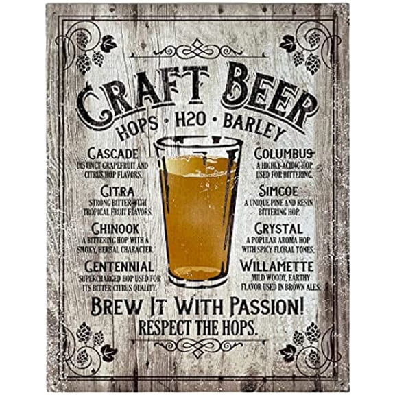 Urbalabs Craft Beer Brew With Passion Mancave Metal Tin Bar Decor Signs Decoration 12 x 16 inch Metal Sign for Bedroom Garden Patio Wall Art 12x 16 Home Decor Made In USA