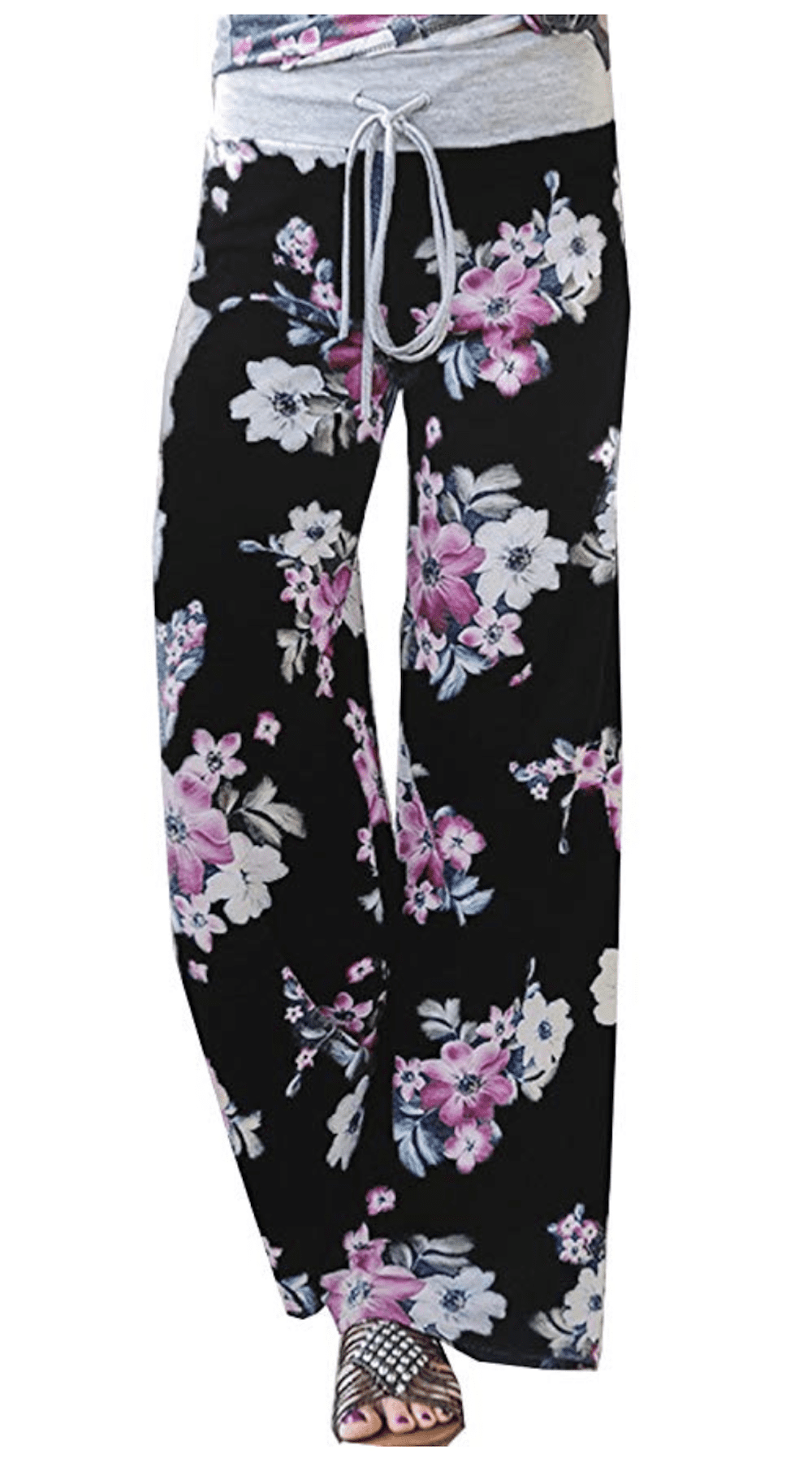 Eyoung Womens Pajama Lounge Pants Stretch Floral Print Drawstring Long Wide Leg Lounge Pants