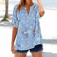 thumbnail image 2 of GERsome Womens Button V Neck T Shirts Rolled Short Sleeve Loose Fit Casual Summer Floral Tee Shirts, Sizes S-2XL, 2 of 5