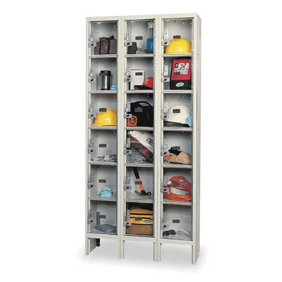 Box Locker, 36 in W, 15 in D, 78 in H, (3) Wide, (6) Tier, Tan