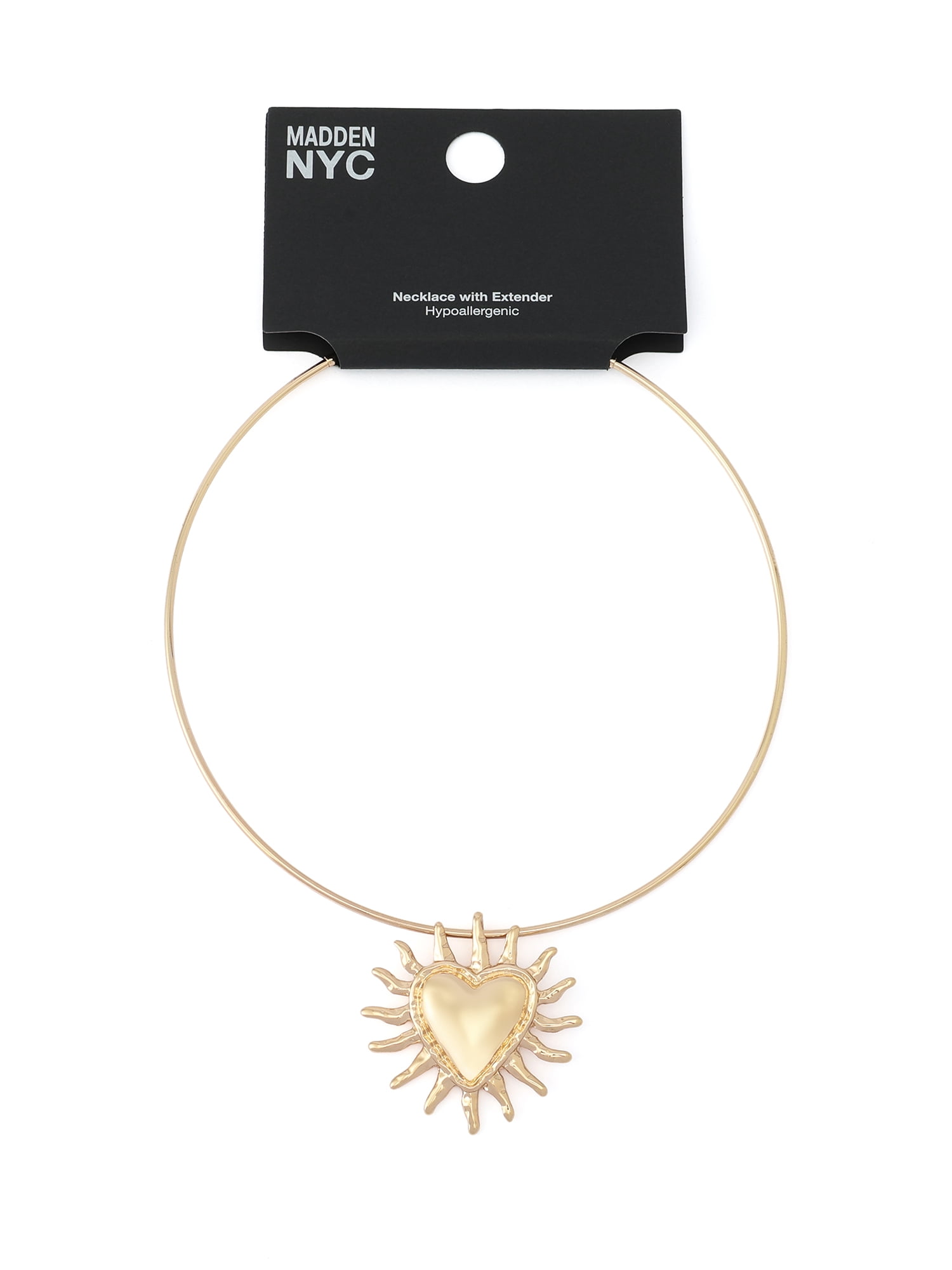 Madden NYC Women's Fashion Gold-Tone Heart Sun Pendant Wire Necklace