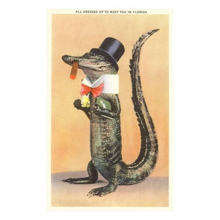 Art Alligator - Alligator in Top Hat Laminated Print Wall Art