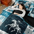 thumbnail image 5 of Homewish Bohemian Western Adult Twin Bedding Sets 7-Piece, Cartoon Cowgirl Cowboy Bedding Comforter Set, Teal Buffalo Plaid Reversible Sheet Sets, Lightweight Room Decor, 5 of 8