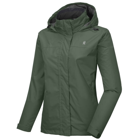 Womens Waterproof Rain Jacket, Lightweight Windproof for Hiking Travel Military Olive XS