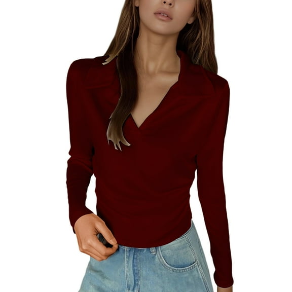 EDFBUYKRS Womens Tunic Tops 3/4 Roll Sleeve Floral Printed V Neck Blouses Long Sleeve Shirts for Women M