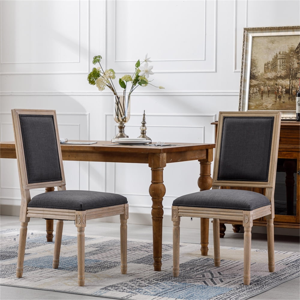 French Style Dining Chairs Set of 2, Farmhouse Upholstered Dining Room Chairs with Antique