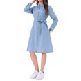 thumbnail image 4 of Vestido de mezclilla INSPIRE CHIC para mujer, de manga larga, con botones, corte A, con cinturón, clásico, color azul cielo, 4 of 6