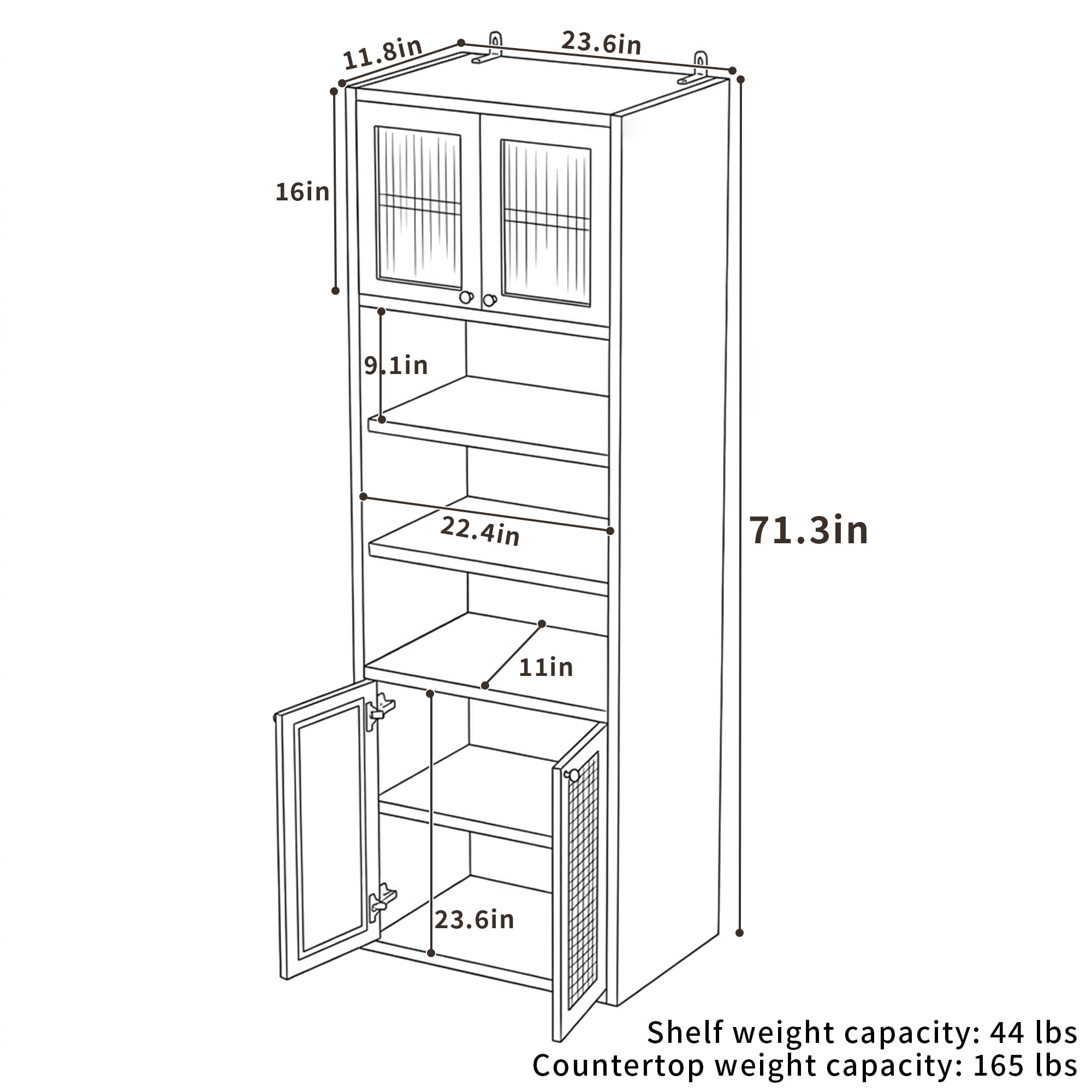 Mintazer 71" Tall Kitchen Pantry Storage Cabinet, Freestanding Modern Kitchen Cabinet with Open Shelf for Living Room, Dining Room, White
