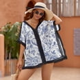 thumbnail image 2 of Chinoiserie Vintage Blue Bloom Floral Beach Cover Ups for Women Bathing Suit Cover Up Lace Bikini Swimsuit Coverup Beach Dress Shirt One Size, 2 of 6