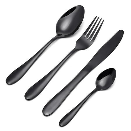 World Tableware Flatware 4pcs/set Luxury Black Gold Plated Cutlery Set Camping Stainless Steel Flatware Dinnerware Cutlery Fork Knife Spoons Tableware Home Dishes Travel Wedding Dinnerware Decoratio ()