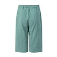 thumbnail image 7 of GEWSEY Bermuda 3/4 Pants Shorts for Women Botton Trim Wide Leg Linen Knee Length Summer Casual Long Shorts Loose High Waisted Plus Size Short with Pockets (Green, 4XL), 7 of 7