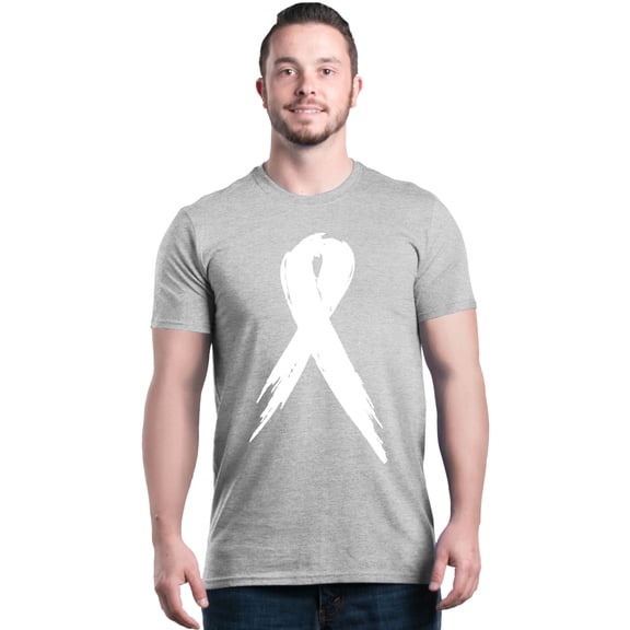 Shop4Ever Men's Pink Breast Cancer Awareness White Ribbon Graphic T-shirt Medium Sports Grey