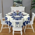 thumbnail image 2 of Blue and White Pioneer Flower Round Tablecloth 60" X 60",Wrinkle Wipeable Table Cloth for Kitchen Dining Room Picnic Patio Party, 2 of 6