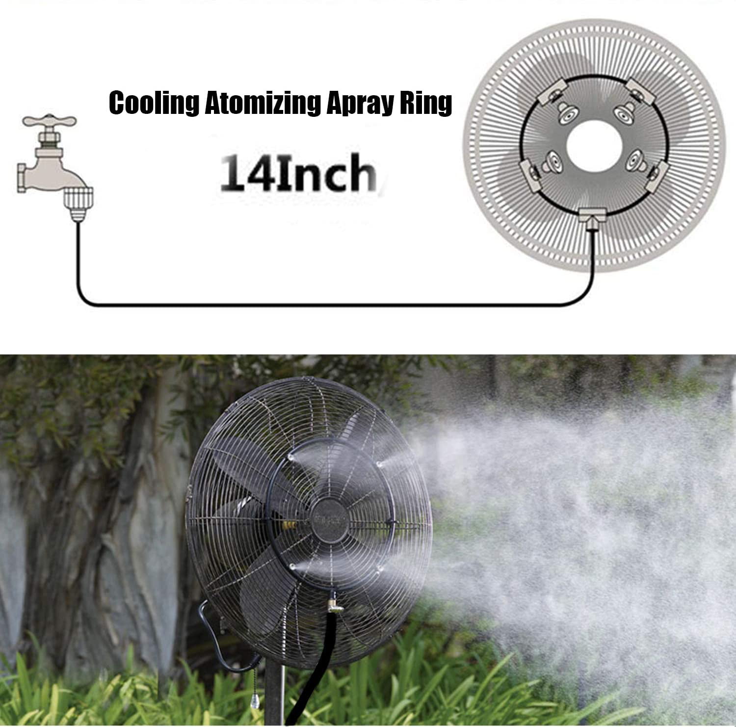 10M Misters for Outside Patio,Misting Cooling System Patio Misters for Cooling 32.8FT Brass Adapter 3/4 Misting Line 14 Brass Mist Nozzles