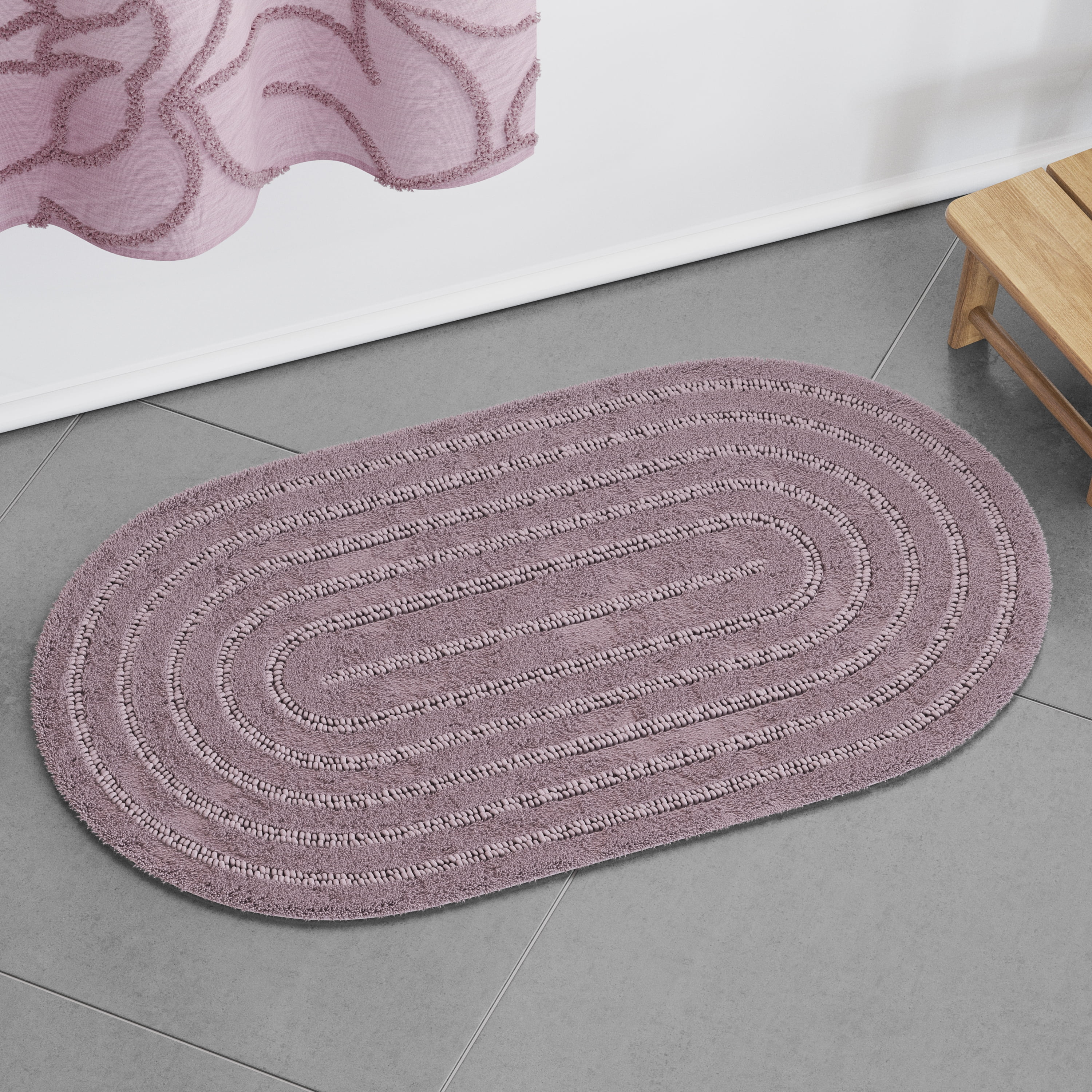 Beautiful Oval Cotton Bath Rug by Drew Barrymore, Rose Pink, 20" x 34"