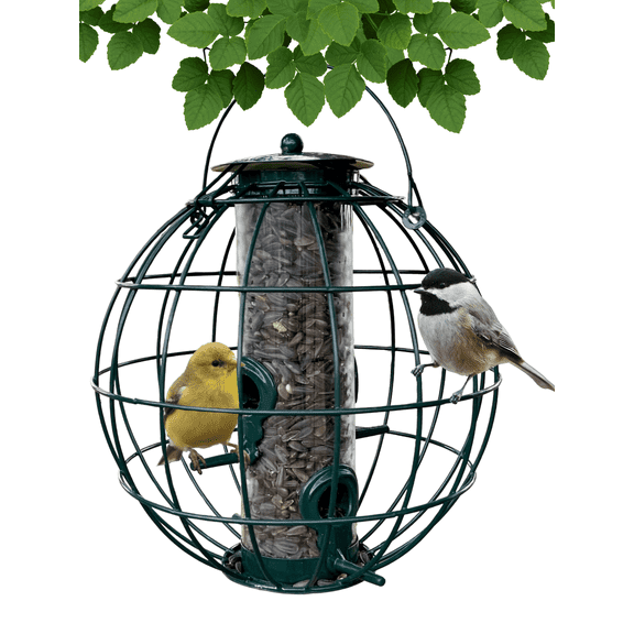 Backyard Essentials Bird Feeder Orb Caged Green Finch Feeder, 2 Cup Capacity