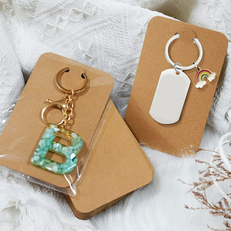 100Pcs Earring Necklace Keychain Display Card with Self Sealing Bags Double  Holes Retro Blank Kraft Paper Jewelry Display Card for Shop 