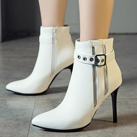 

ERTUTUYI Women s Fashion Thin Heel Shoes Waterproof Platform High Heel Booties White 37