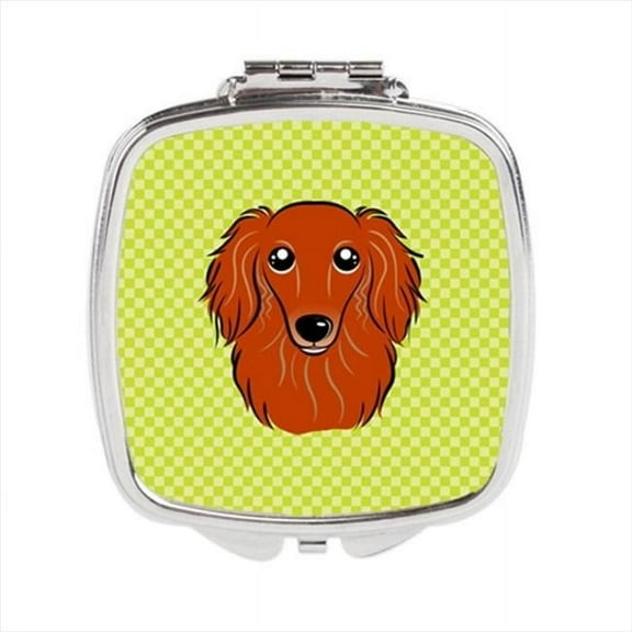 Carolines Treasures  Checkerboard Lime Green Longhair Red Dachshund Compact Mirror