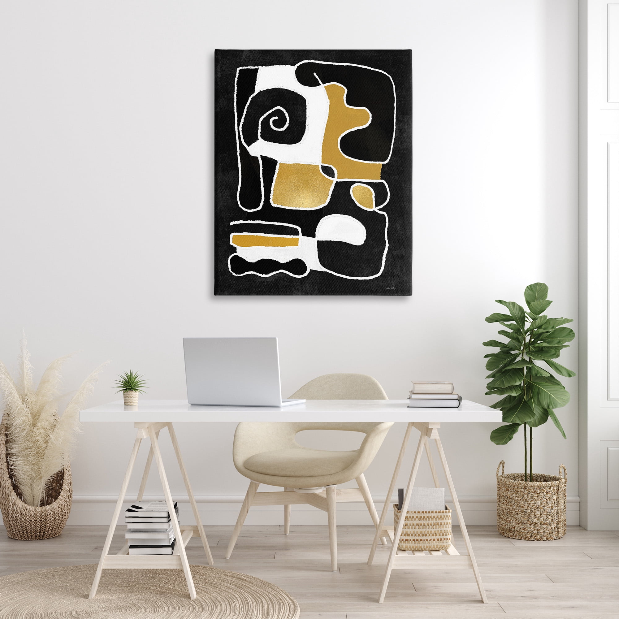 Stupell Industries Black & Glam Squiggles Abstract Painting Gallery Wrapped Canvas Art Print Wall Art, 36 x 48