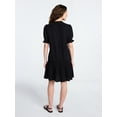 thumbnail image 2 of Time and Tru Women's Cotton Double Cloth Drop Waist Mini Dress with Puff Sleeves, Sizes XS-XXXL, 2 of 5