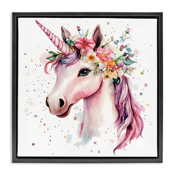 Stupell Industries Contemporary Majestic Unicorn Modern Splatter Black Floating Frame Canvas Art, 18 x 18, by Creative Studio
