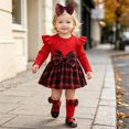 thumbnail image 2 of Quealent Newborn Baby Girl Plaid Flannel Ruffle Long Sleeve Romper Dress Fall Outfits Socks Headband Winter Clothes Bodysuit Jumpsuit Photoshoot Cute Vintage (Red, 3-6 Months), 2 of 9