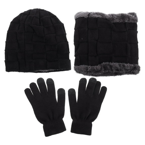 TEHAUX Men's Winter Hat and Scarf Set, Black Knit Warm Comfortable Cold Weather Accessories