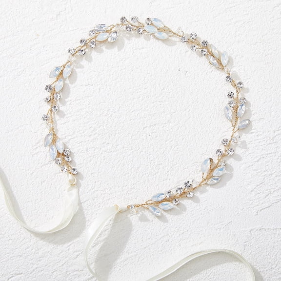 Leaf Wedding Headpieces for Bride Opal Bridal Headband with Crystal Women Handmade Wedding Hair Accessories