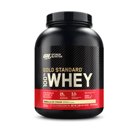 Optimum Nutrition Gold Standard 100% Whey Protein Powder, Vanilla Ice Cream, 24g Protein, 58 Servings