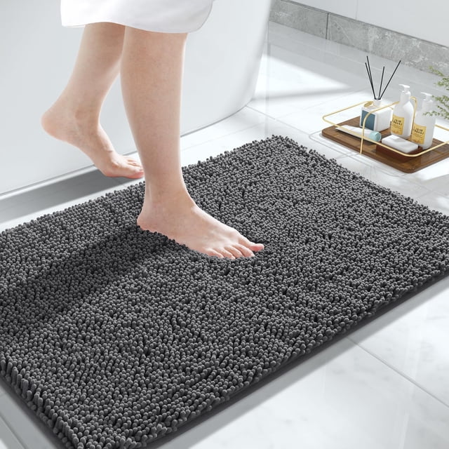 Alfombra de baño Yimobra Luxury Chenille Shaggy gris oscuro 80x50 cm