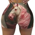 thumbnail image 2 of Balery Haired White Horse Pantalones cortos de entrenamiento estampados para mujer, sin costuras, ajustados, para gimnasio, yoga, correr, deportes, ejercicio activo, fitness.-Large, 2 of 8