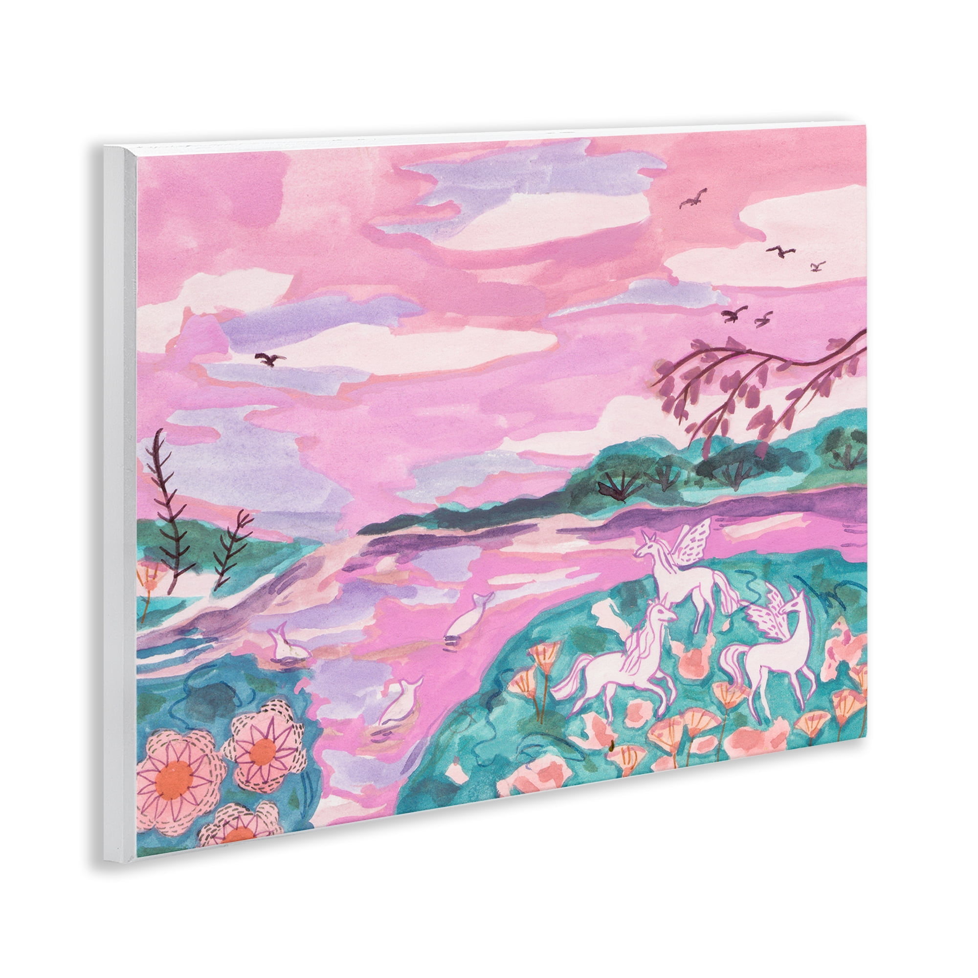 Stupell Industries Pink Whimsical Unicorns Fantasy & Sci-Fi Painting Unframed Art Print Wall Art, 14 x 11