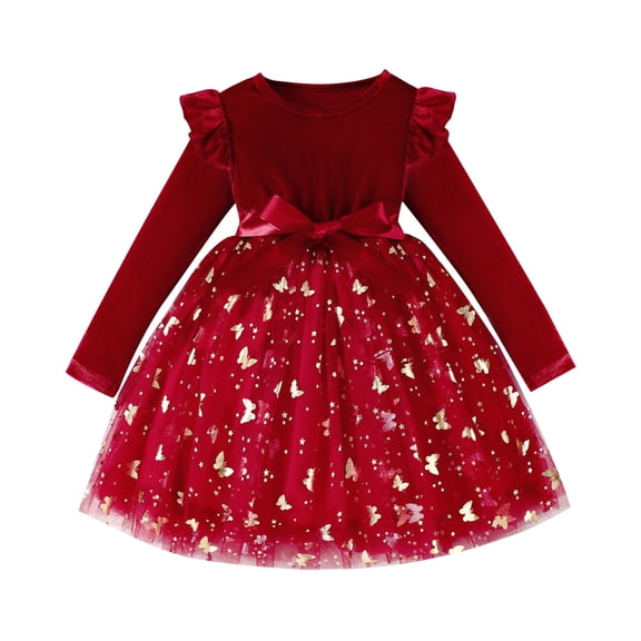 vigerkar Toddler Girls Tutu Dresses Velvet Tulle Dress with Sequin Long Sleeve Holiday Party Fall Winter Dress 2-4Y (Wine, 12-18 Months)