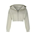 thumbnail image 5 of Zip up Hoodie Women Cropped Casual Sweatshirts Workout Long Sleeve Drawstring Hooded Jacket Crop Tops, 5 of 7