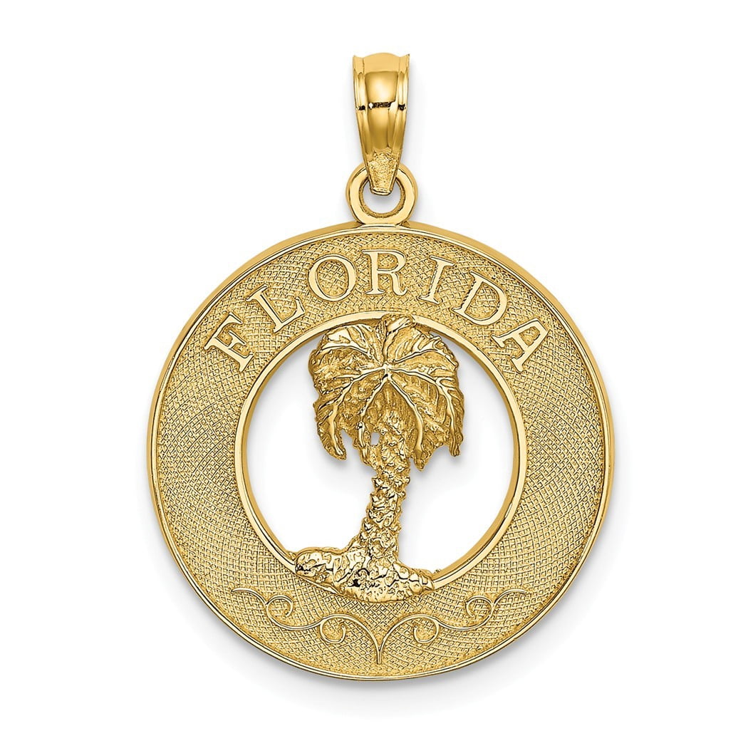 JewelryWeb - 14k Gold Florida Round Frame With Palm Tree ...