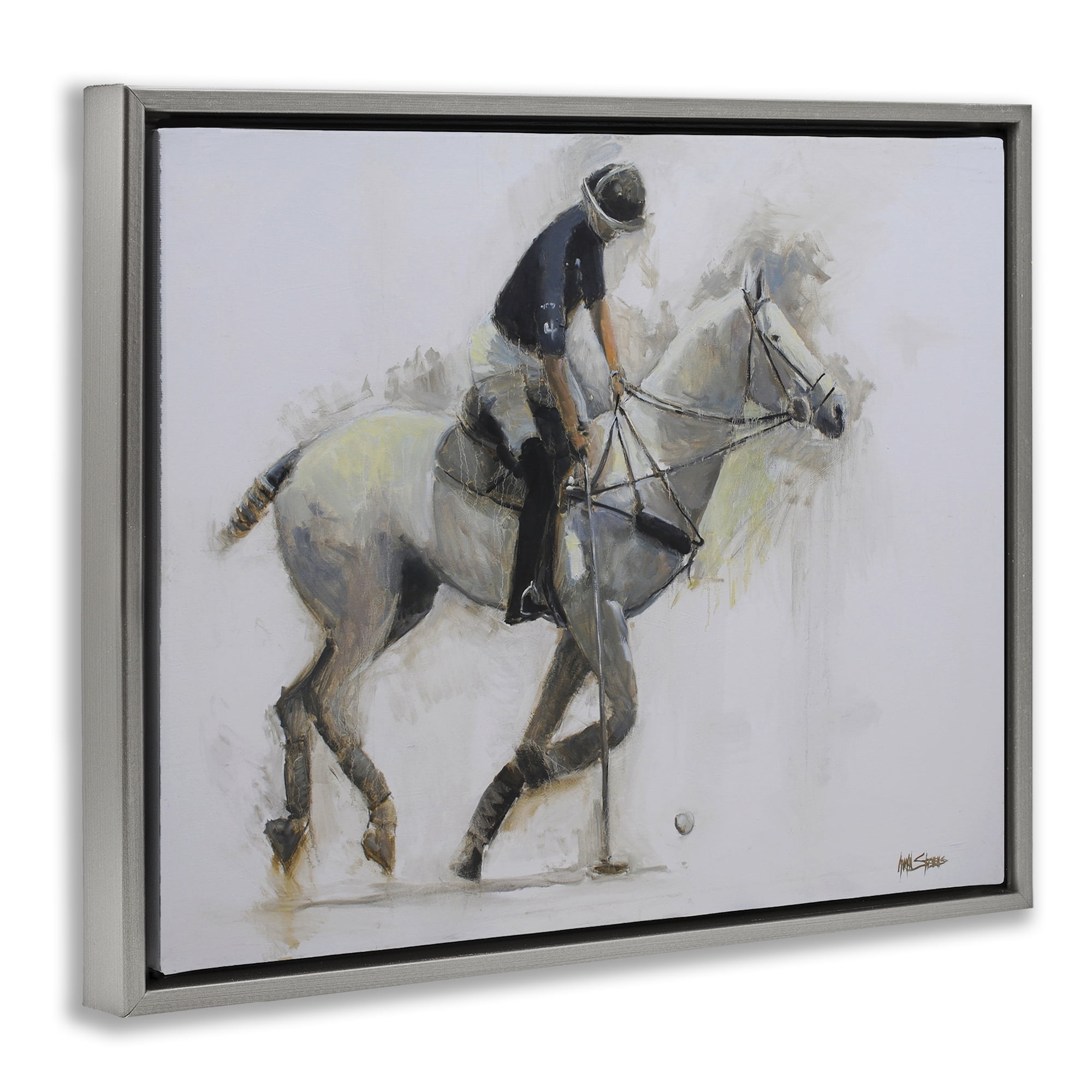 Stupell Industries Polo Rider in Motion Gray Framed Floater Canvas Wall Art, design by Jadei Graphics