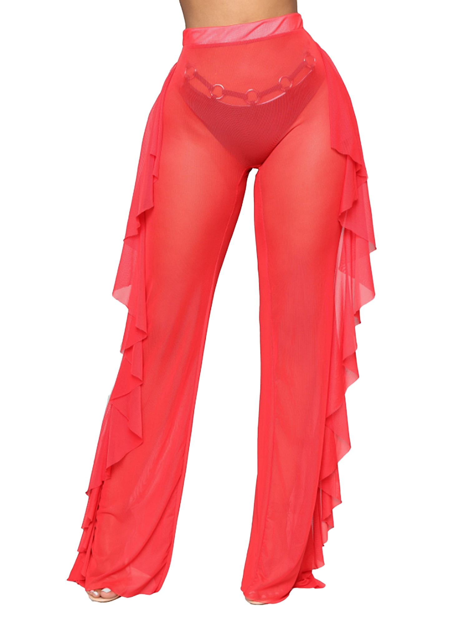 Women's See Through Sheer Mesh Ruffle 