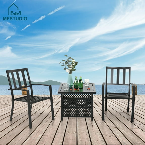 MF Studio 3-Piece Metal Patio Bistro Set Outdoor Accent Furniture for Yard, Porch and Garden, Black