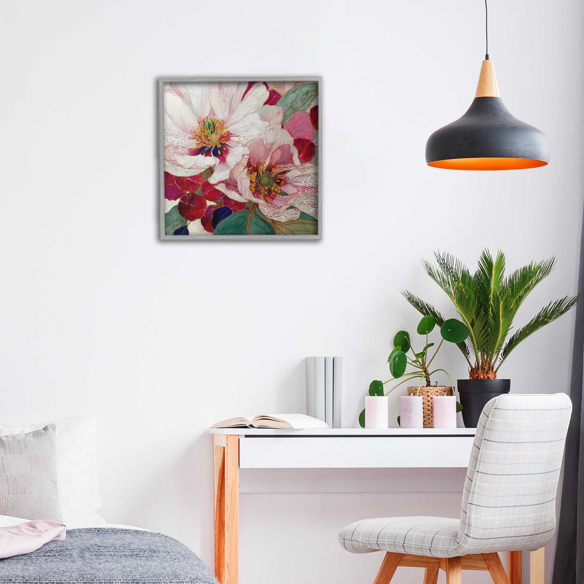 Cimarron Flowers Ornate Details Gray Framed Giclee Art, design by Annabelle Hall