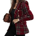 thumbnail image 5 of comerut Women Blazer Double-breasted Plaid Print Lapel Long Sleeves Thick Warm Cardigan Formal Business Winter Coat Female Clothes, 5 of 8