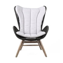 King Indoor Outdoor Lounge Chair in Light Eucalyptus Wood with Charcoal Rope and Gray Cushion