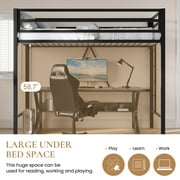 SHA CERLIN Black Twin Size Metal Loft Bed with Removable Ladder & Safety Guard